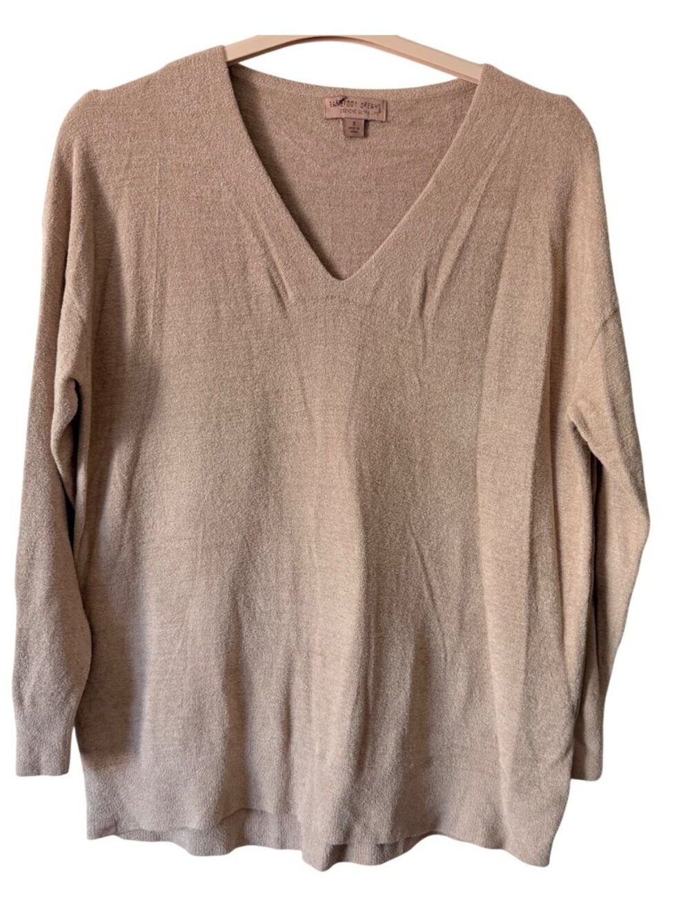 Barefoot Dreams CozyChic Ultra Lite V-Neck Sweater Beige Small - Sample